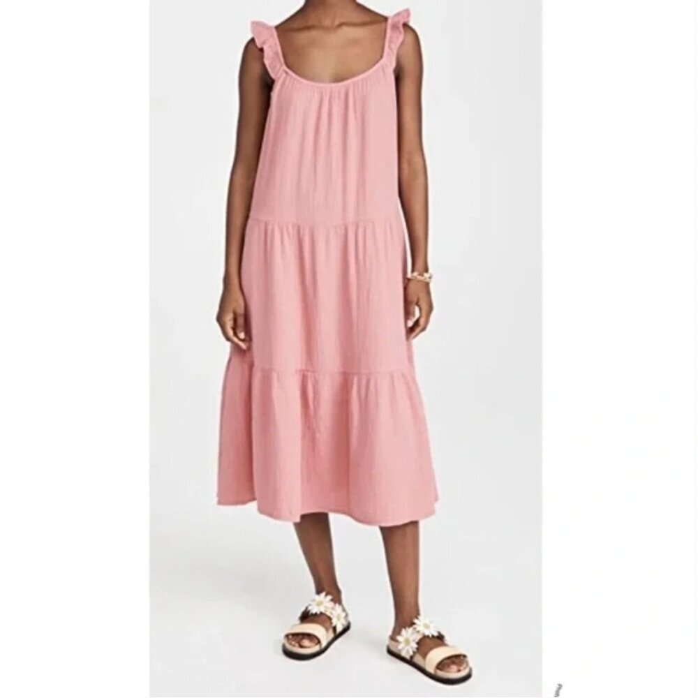 Rails Capri Dress Womens XS Dark Pink Tiered Ruffle Strap Gauze Cotton Midi